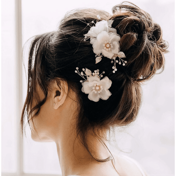 Wedding Hair Accessories Bridal Flower Side Hair Clips Jewellery 2 PCS Flower Wedding Comb Pins Accessories for Bride(wwx)