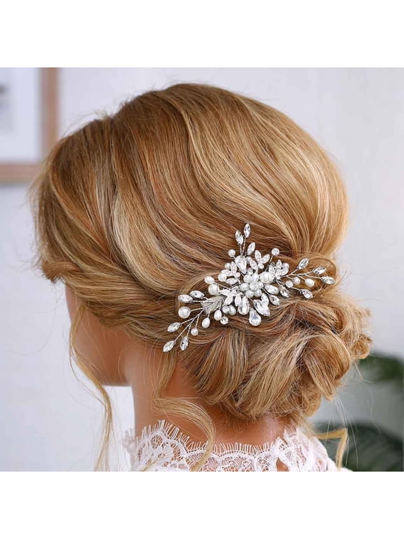 Wedding Hair Clip Rhinestone Bridal Hair Piece Pearl Hair Barrette Crystal Bride Wedding Hair Accessories for Women and Girls (B Gold)