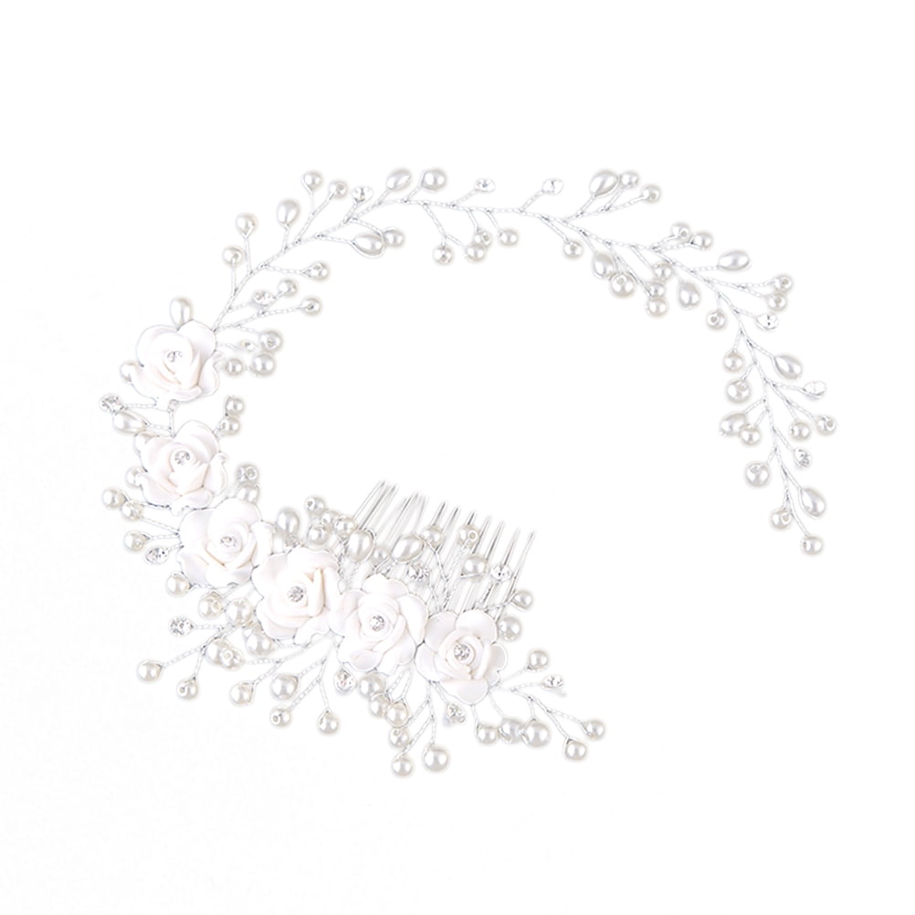Wedding Hair Comb Bridal Floral Headwear Comb Pearl Hair Pieces Bridal