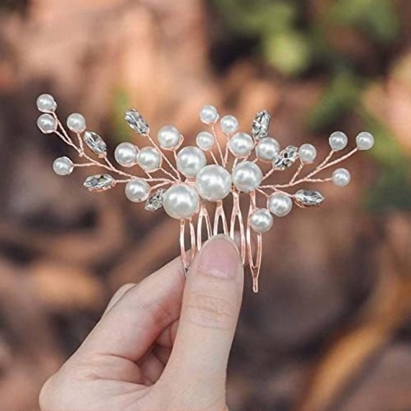 Wedding Hair Comb Flower Hair Side Comb Bridal Rhinestone Hair Clips Hairpieces Wedding Hair Accessories for Brides and Bridesmaids (Rose)