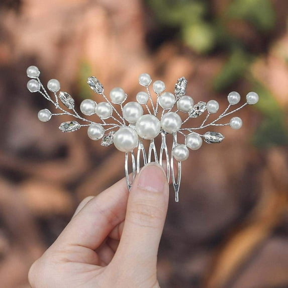 Wedding Hair Comb Pearls Flower Hair Side Comb Bridal Rhinestone Hair Clips Hairpieces Wedding Hair Accessories for Brides and Bridesmaids (Silver)