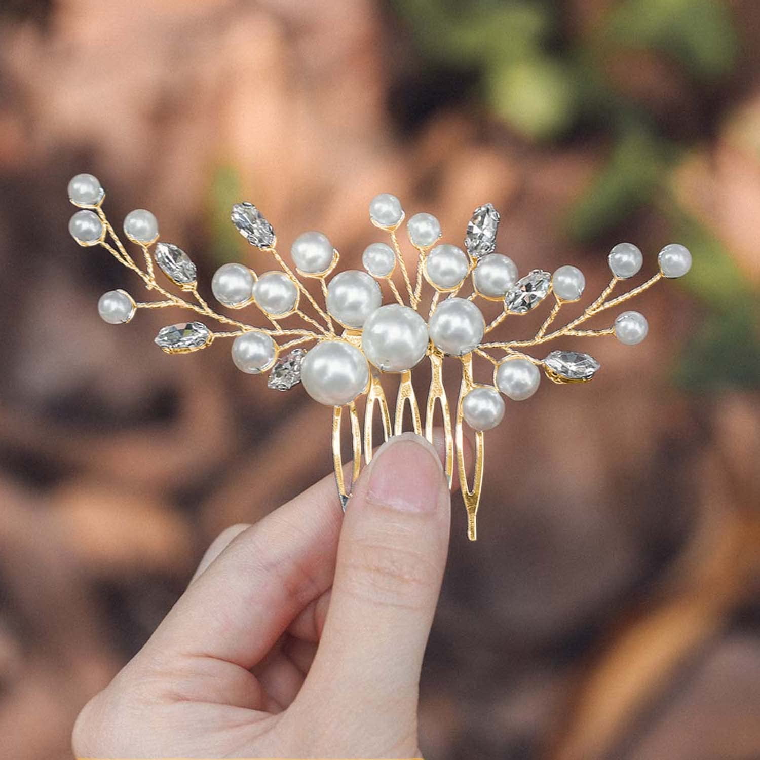Wedding Hair Comb Pearl Rhinestone Bridal Accessories for Brides and Bridesmaids AMORARSI Pearl Rhinestone Wedding Hair Comb - Crystal Bridal  main image 2