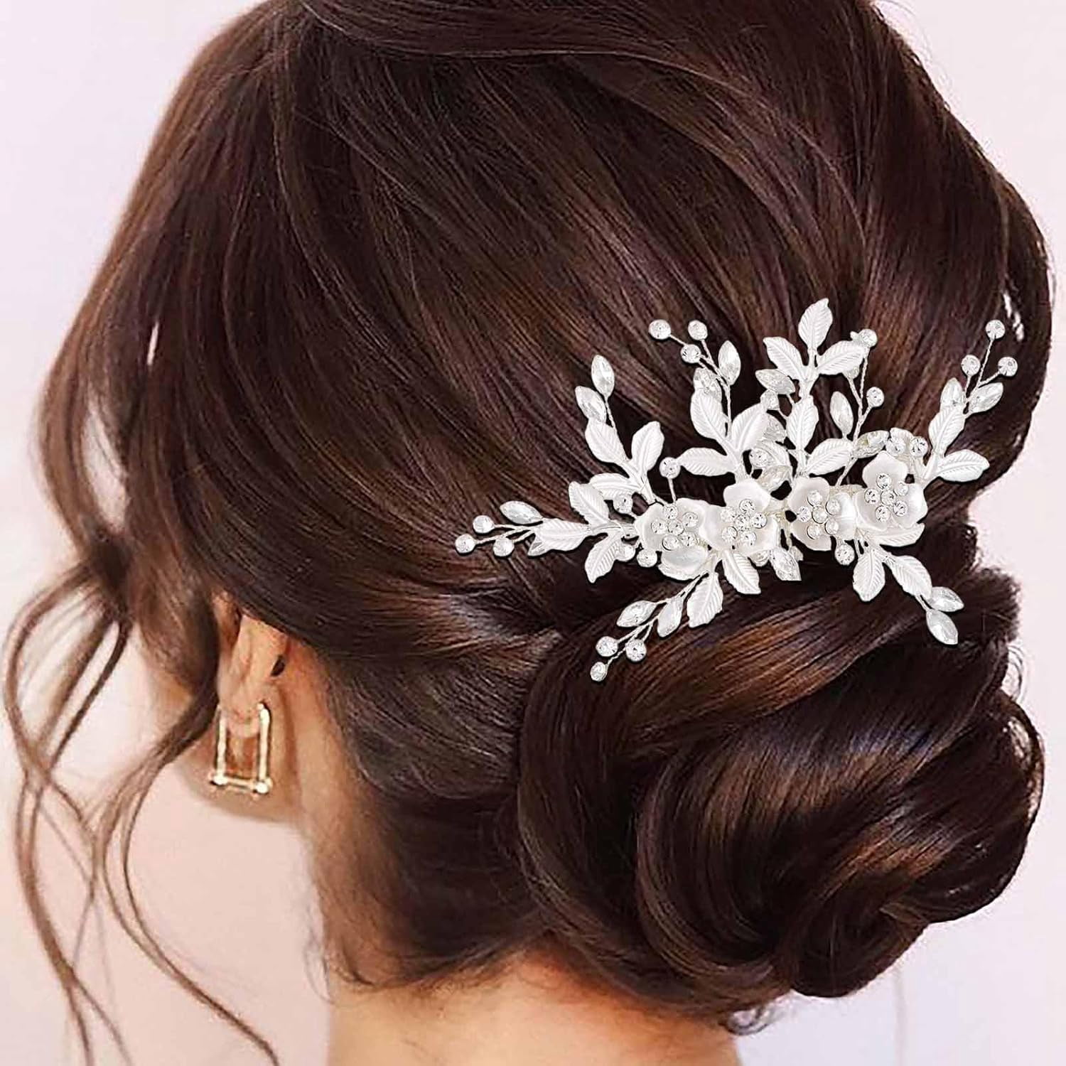 Wedding Hair Comb Rhinestone Silver Bridal Hair Pieces Flower Crystal Prom Headpiece Pearls Bride Hair Clips Bridesmaids Decorative Hair Side Combs Wedding Hair Accessories for Brides (Silver C)