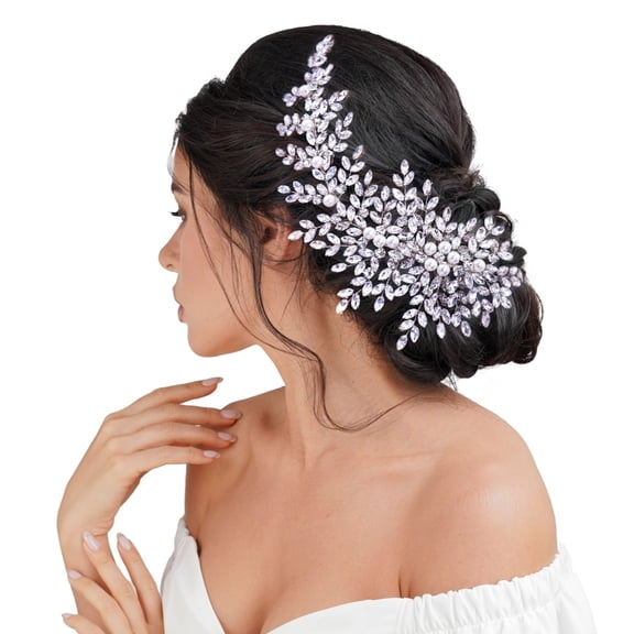 Wedding Hair Comb with Rhinestones and Pearls, Elegant Bridal Hair Accessory for Women, 10" Curved Side Comb for Hairstyles