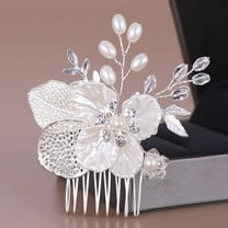 Wedding Hair Combs Silver Flower Bridal Hair pieces Rhinestone Hair Headband Pearl Hair Accessory for Women and Girls (A)