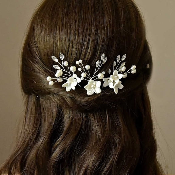Wedding Hair Pins Bride Flower Hair Pieces Rhinestone U-shaped Pearl Hair Accessories for women and girls (flower)