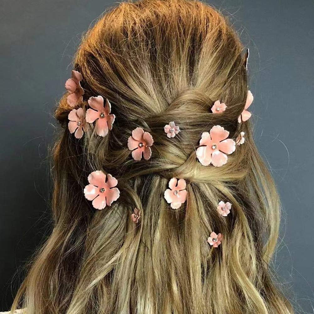 Wedding Hair Pins Flower Bridal Hair Clips Flower Decorative Hair Jewelry Accessories for Women and Girls Pack of 5 (Pink)