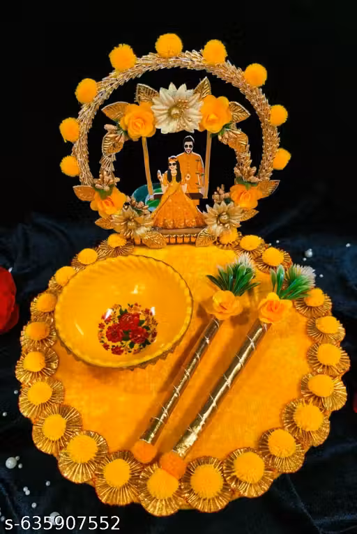 Wedding Haldi Platter Stoneware, Wood, Plastic Decorative Platter.King Queen
