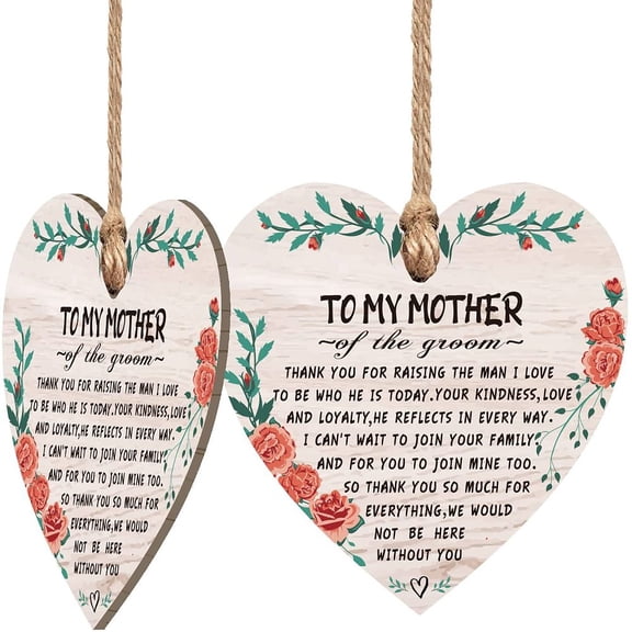 Wedding Hanging Sign Mother of The Groom Wooden Plaque Wedding Gift 2pcs Wooden Hanging Heart Plaque with Jute Twine