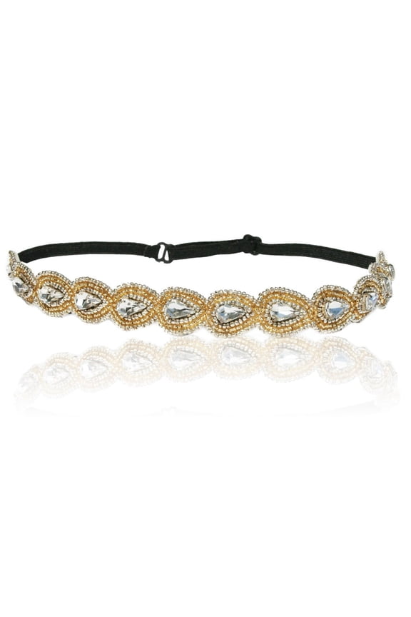 Wedding Headband Headpiece Gold with Diamond Rhinestone Adjustable Band to Fit Any Head. Bridesmaid headbands or Bride Headpiece