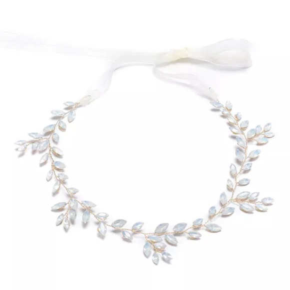 Wedding Headpieces for Bride Opal Bridal Headband with Crystal Women Handmade Wedding Hair Accessories