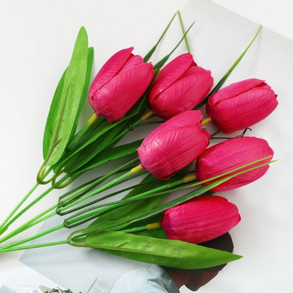 Wedding Home Decor Tulips Natural Tulip Artificial Flowers Artificial Tulips that Look Real Luxury Faux Tulips Bouquet Six Headed Tulip Artificial Decorative Flower 12.2 Inch (1Pcs)