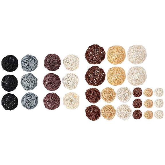 Wedding & Home Decor Vase Fillers 33-Piece Mixed Rattan Balls (12x10cm, 6x7cm, 6x5cm, 9x3cm) Natural Textured - I788832
