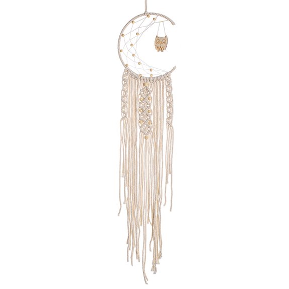 Wedding & Home Hanging Wall Decor Maple Dreamcatcher Woven Ornament With Moon Shape, Owl Charm, No Light, 1 Piece For Boho Interior & Special Events Decoration