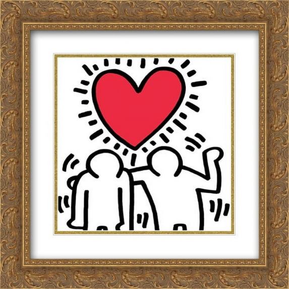 Wedding Invitation 2x Matted 16x16 Gold Ornate Framed Art Print by Keith Haring