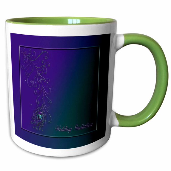 3drose, Wedding Invitation, Peacock Feather, Teal and Purple, 15oz Two-tone Green Mug
