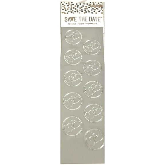 Wedding Invitation / Save the Date Silver Heart Sticker Seals  50 seals  /  1 in. (2.5 cm) Diameter