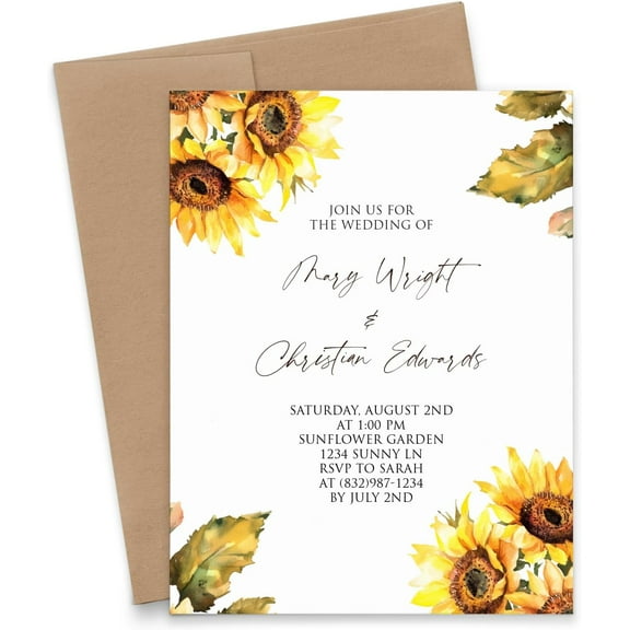 Wedding Invitations With Envelopes, Country Wedding Invites Set, Yellow Wedding Invitations , Classy Wedding Invitation Cards, Your Choice of Quantity and Envelope Color