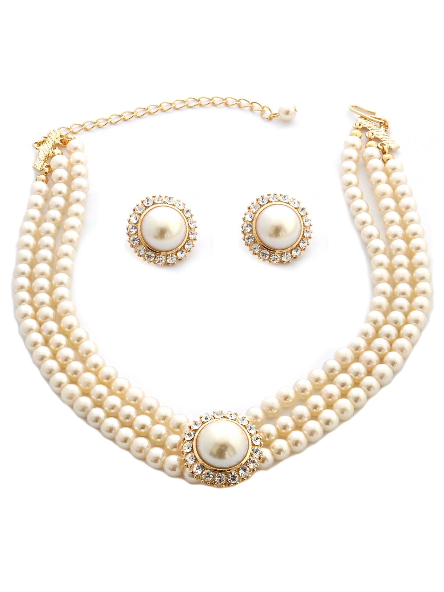 COOLCRYSTALS Wedding Jewelry Set Gold Crystal Pearl Rondelle Earrings Necklace Set