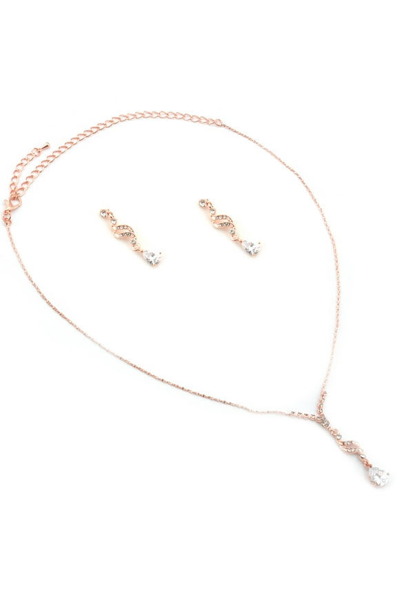 Wedding Jewelry Set Rose Gold Plating Dangle Necklace Earrings Set