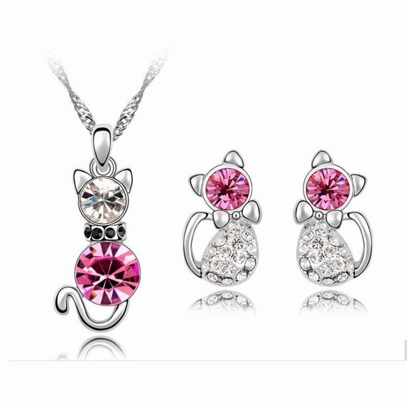 Wedding Jewelry Set Silver Rhinestone Necklace Earrings Set Prom Jewelry sets for Brides and Women