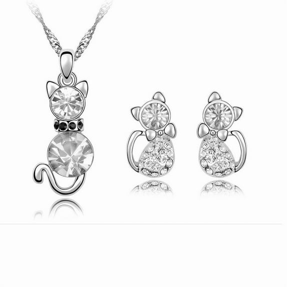 Wedding Jewelry Set Silver Rhinestone Necklace Earrings Set Prom Jewelry sets for Brides and Women