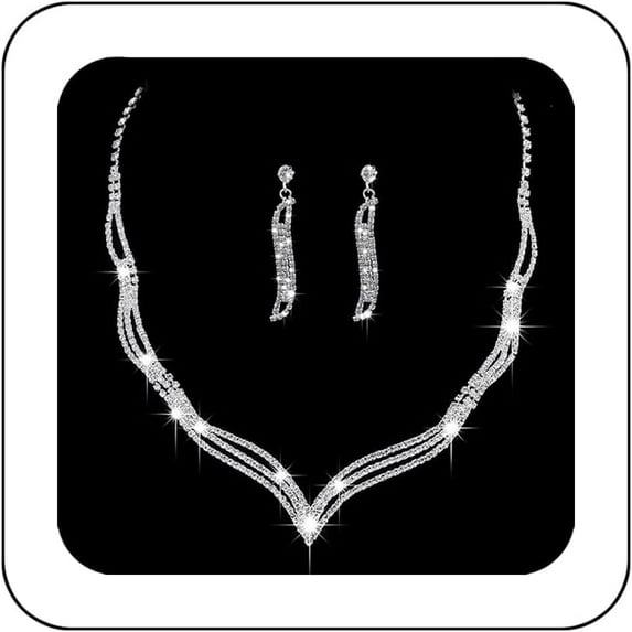 Wedding Jewelry Set Silver Rhinestone Necklace Earrings Set Prom Party Jewelry sets for Brides and Women