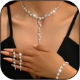 thumbnail image 1 of Wedding Jewelry Set for Brides Bridesmaids Silver Rhinestone Necklace Earrings Bracelet Sets Formal Costume Jewelry Prom Jewelry Sets for Women, 1 of 17