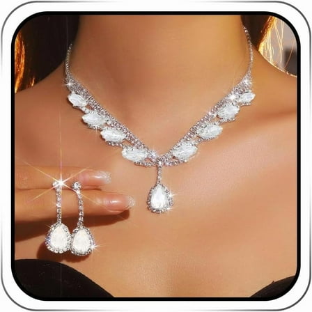 Wedding Jewelry Sets Black Bridal Prom Rhinestone Necklace and Earring for Women