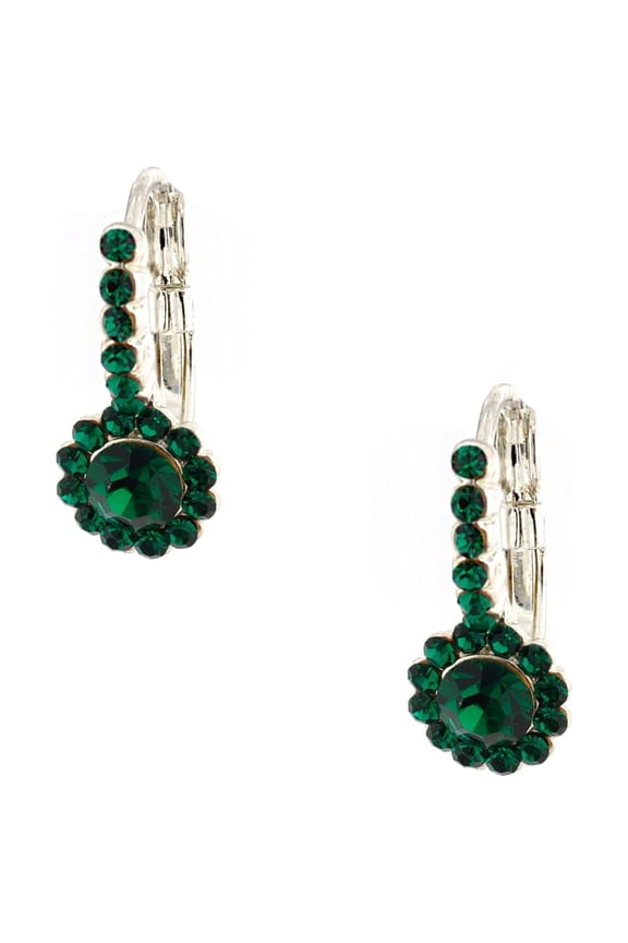 Wedding Jewelry Siver Plated Emerald Green Hoop Dangle Round Stud Earrings