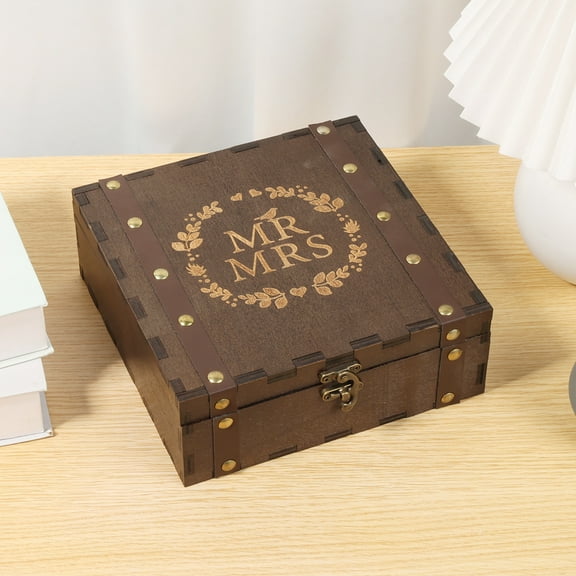 Wedding Keepsake Box with Lid and Lock Mr Mrs Wooden Memory Box Vintage Present Wooden Case for Couples Anniversary Bride