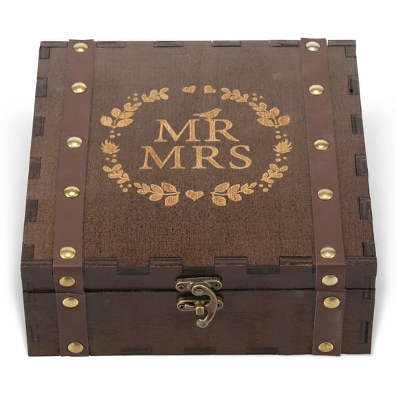 Wedding Keepsake Box with Lid and Lock Mr Mrs Wooden Memory Box Vintage Present Wooden Case for Couples Anniversary Bride