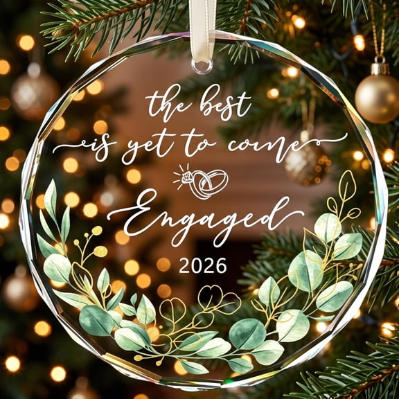 Wedding Keepsake Ornament, 2026 Glass Hanging Decor with Ribbon for Newlyweds, Housewarming and Anniversary, Green