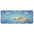 thumbnail image 1 of Wedding Kitchen Mat, Celebration Ornament Frame 2 Flying Doves Heart Shapes Wedding Rings, Plush Decorative Kitchen Mat with Non Slip Backing, 47" X 19", Blue White Pale Caramel, by Ambesonne, 1 of 1