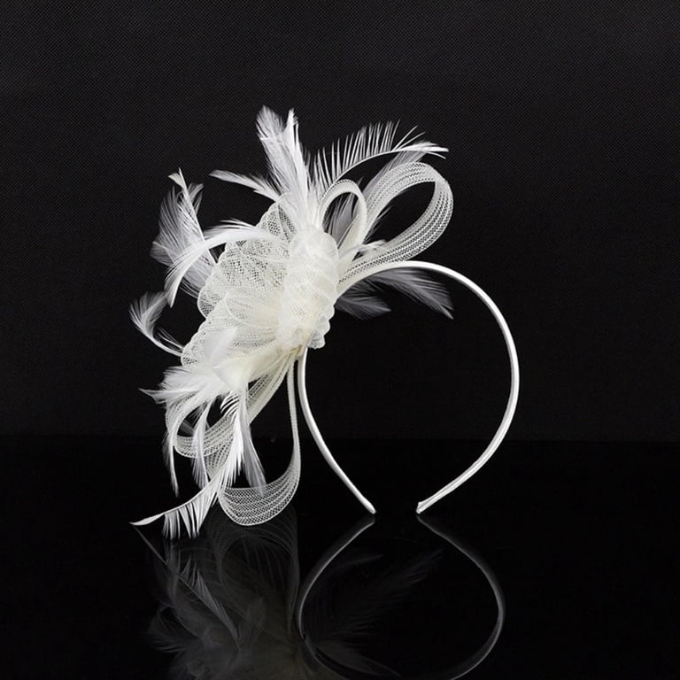 Elegant White Feather & Flower Fascinator Headband - Wedding, Ascot, Ladies Day Special Occasion Hat