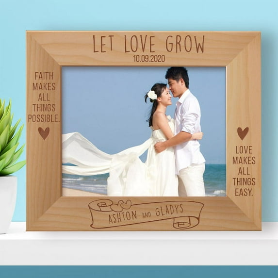 Wedding Let Love Grow Personalized Wooden Frame-10" x 8" Brown Horizontal