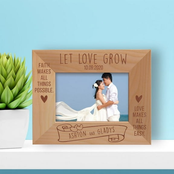 Wedding Let Love Grow Personalized Wooden Frame Frame-5" x 3 1/2" Brown Horizontal