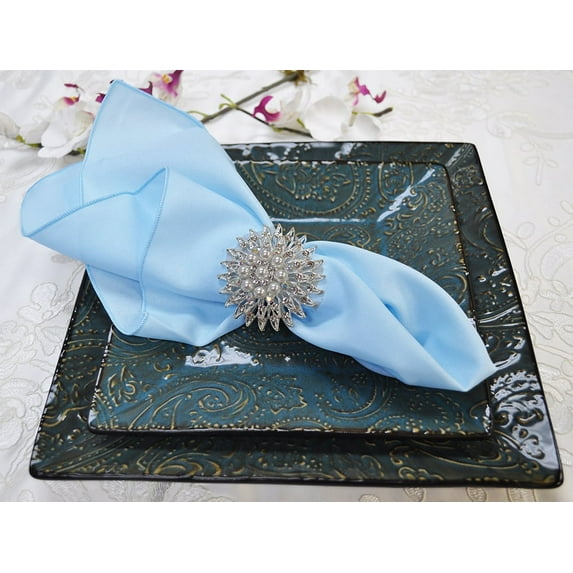 Wedding Linens Inc. (10 pcs) 17" x 17" Polyester Linen Napkins - Baby Blue