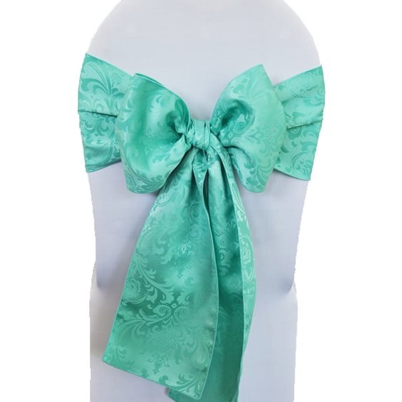 Wedding Linens Inc. (10 pcs) 7.5'' x 108" Jacquard Damask Polyester Chair Sashes - Tiff. Blue