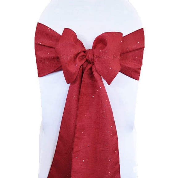 Wedding Linens Inc. (10 pcs) 8" x 108" Paillette Poly Flax / Burlap Chair Sashes for Wedding, Events, Party Dcor use - Apple Red