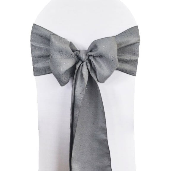 Wedding Linens Inc. (10 pcs) 8" x 108" Paillette Poly Flax / Burlap Chair Sashes for Wedding, Events, Party Dcor use - Silver/Gray