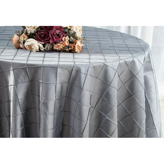 Wedding Linens Inc. 108" Pintuck Taffeta Seamless Linen Tableccloth for Party Wedding Reception Catering Dining Home Table Cover Linens - Silver / Gray