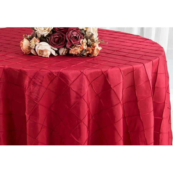 Wedding Linens Inc. 108" Pintuck Taffeta Seamless Linen Tableccloth for Party Wedding Reception Catering Dining Home Table Cover Linens - Apple Red