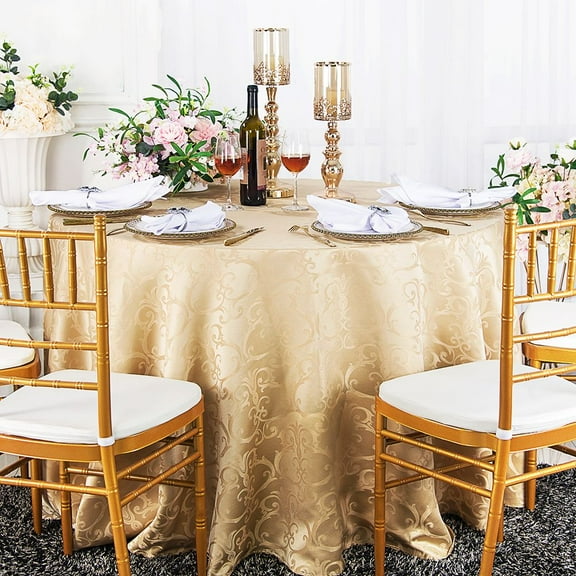Wedding Linens Inc. 108" Round Damask Jacquard Polyester Tablecloth Table Cover Linens - Champagne