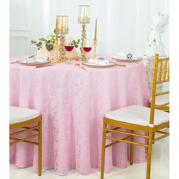 Wedding Linens Inc. 108" Round Lace Table Overlays, Lace Tablecloths, Lace Table Overlay Linens, Lace Table Toppers for Wedding Decorations, Events Banquet Party Supplies (1pc) - Pink