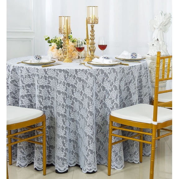 Wedding Linens Inc. 108" Round Lace Table Overlays, Lace Tablecloths, Lace Table Overlay Linens, Lace Table Toppers for Wedding Decorations, Events Banquet Party Supplies (1pc) - White