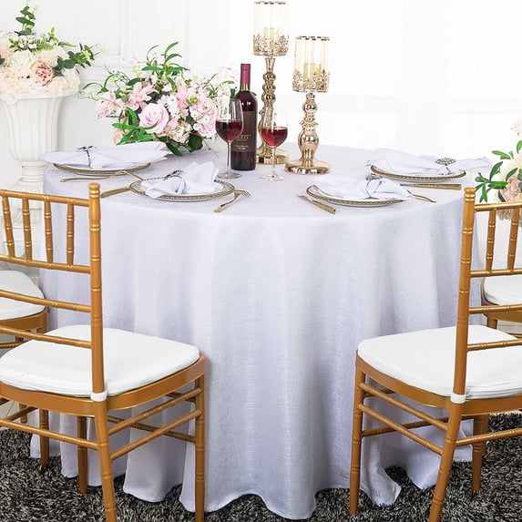 Wedding Linens Inc. 108" Round Paillette Poly Flax / Burlap Sequins Hessian Tablecloths Table Covers for Wedding Party Events Luxury Décor use - White