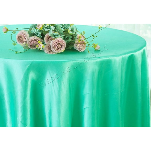 Wedding Linens Inc. 108" Round Satin Tablecloth Satin Table Cover Linens - Aqua Blue