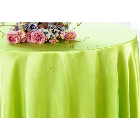 Wedding Linens Inc. 108" Round Satin Tablecloth Satin Table Cover Linens - Key Lime
