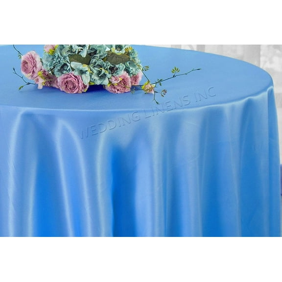 Wedding Linens Inc. 108" Round Satin Tablecloth Satin Table Cover Linens - Periwinkle /Cornflower